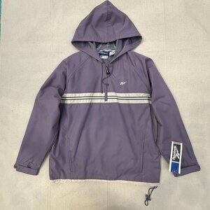 Reebok Hooded Purple Windbreaker Jacket Half-Zip Design & Striped Accents L NWT